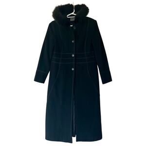 Bromley wool fox fur trench coat lined full length